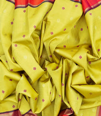 Greenish Yellow Handloom Kuyil Kan Korvai Silk Saree With Contrast Border-KA12630