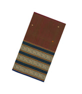 Dark Brown Handloom Silk Cotton Saree With Diamond Buttas-SC4113