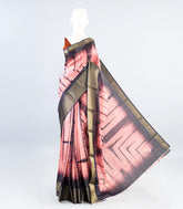 Baby Pink Woven Art Linen Saree With Stripes & Tie & Dye Motifs-BL3975