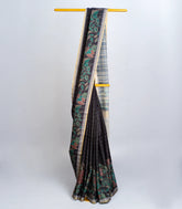 Black Woven Art Tussar Silk Saree With Printed Floral Motifs-BL3738