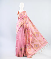 Bubblegum Pink Woven Synthetic Tussar Silk Saree With Geometric Motifs-BL4147