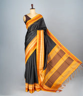 Black Woven Synthetic Dupion Saree With Contrast Border-BL4341