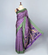 Purple Woven Synthetic Dupion Saree With Bird Motifs & Contrast Border-BL4478