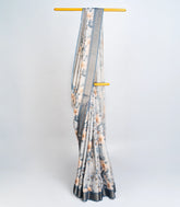 Grey Woven Art Linen Saree With Printed Floral Motifs-BL3757