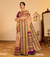 Cream Handloom Korvai Kanchipuram Silk Saree With Buttas-KA15470