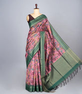 Dusty Pink Woven Synthetic Dupion Saree With Printed Kalamkari Motifs-BL4336