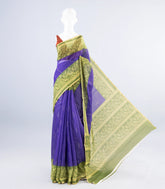 Violet Woven Art Linen Saree With Floral Motifs-BL3933