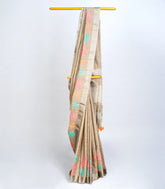 Beige Woven Art Linen Saree With Embroidered Floral Motifs-BL3769