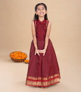 Maroon Festive Kids Silk Cotton Pavadai Set-PM2095