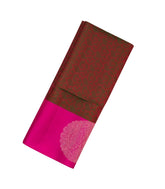 Dark Green And Maroon Handloom Soft Silk Saree With Floral Vine Motifs