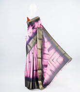 Bubblegum Pink Woven Art Linen Saree With Stripes & Tie & Dye Motifs-BL3974