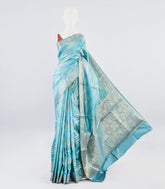 Sky Blue Woven Synthetic Tussar Silk Saree With Floral Motifs-BL4145