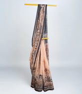 Grey Woven Art Linen Saree With Printed Deer Motifs-BL3721