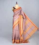 Dusty Pink Woven Synthetic Dupion Saree With Contrast Border-BL4338
