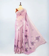 Lavender Woven Blended Linen Tissue Saree With Printed Floral Motifs-BL4180
