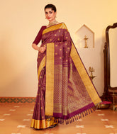 Crimson Handloom Kanchipuram Silk Saree With Checks & Buttas-KA15631