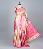 Aquamarine Woven Synthetic Tissue Saree With Floral Motifs & Pink Border-BL4353