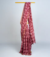 Dusty Pink Woven Art Linen Saree With Printed Floral Motifs-BL3717