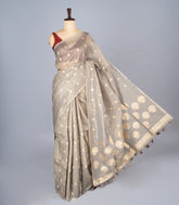 Grey Woven Synthetic Supernet Saree With Floral Motifs-BL4238