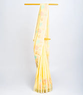 Yellow Woven Art Linen Saree With Embroidered Floral Motifs-BL3768