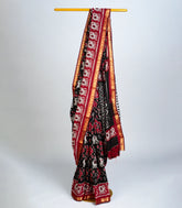 Black Woven Art Chanderi Saree With Printed Ikat Motifs-BL3713