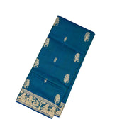 Cyan Handloom Uppada Silk Saree With Goddess Motifs-UP0339