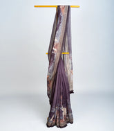 Lilac Woven Art Linen Saree With Printed Bird Motifs-BL3723