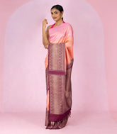 Light Peach Handloom Korvai Kanchipuram Silk Saree With Ganga Jamuna Border-KA16443
