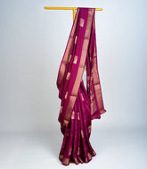 Magenta Woven Art Tussar Silk Saree With Stripes-BL3715