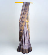 Grey Woven Art Tussar Silk Saree With Printed Floral Motifs-BL3697