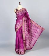 Magenta Woven Synthetic Dola Saree With Stripes & Printed Bird Motifs-BL4502