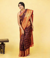 Maroon Handloom Kanchipuram Silk Saree With Zari Checks & Buttas-KA15872