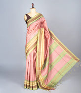 Dusty Pink Woven Synthetic Dupion Saree With Green Border-BL4339