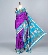 Purple Woven Synthetic Crackle Saree With Printed Geometric & Bird Motifs-BL4512