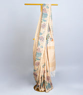 Cream Woven Art Tussar Silk Saree With Printed Floral Motifs-BL3737