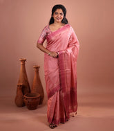 Dusty Pink Woven Synthetic Dola Silk Saree With Temple Border-SY0497