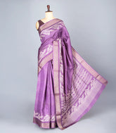 Lilac Woven Synthetic Dola Saree With Stripes & Printed Bird Motifs-BL4501