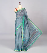 Blue Woven Synthetic Chanderi Saree With Printed Floral Motifs-BL4312