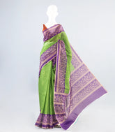 Green Woven Art Linen Saree With Floral Motifs-BL3934