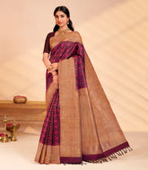 Maroon Handloom Kanchipuram Silk Saree With Floral Motifs-KA15638