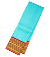 Turquoise Handloom Korvai Kanchipuram Silk Saree With Contrast Border