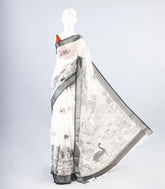 White Woven Art Linen Saree With Printed Scenery Motifs-BL3958