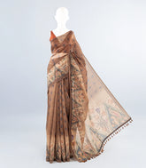 Brown Woven Art Chanderi Saree With Printed Floral Motifs-BL3938