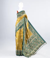 Olive Green Woven Art Tussar Saree With Stipes & Printed Floral Motifs-BL3992