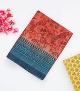 Red Tussar Silk Saree Is Printed With Floral Motifs
