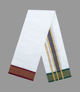 White Handloom Korvai Pure Silk 10 Yards Dhoti With 6 Yards Angavasthram-CD1543
