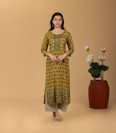 Mustard Ajrakh Inspired Printed Kurta-KR0841