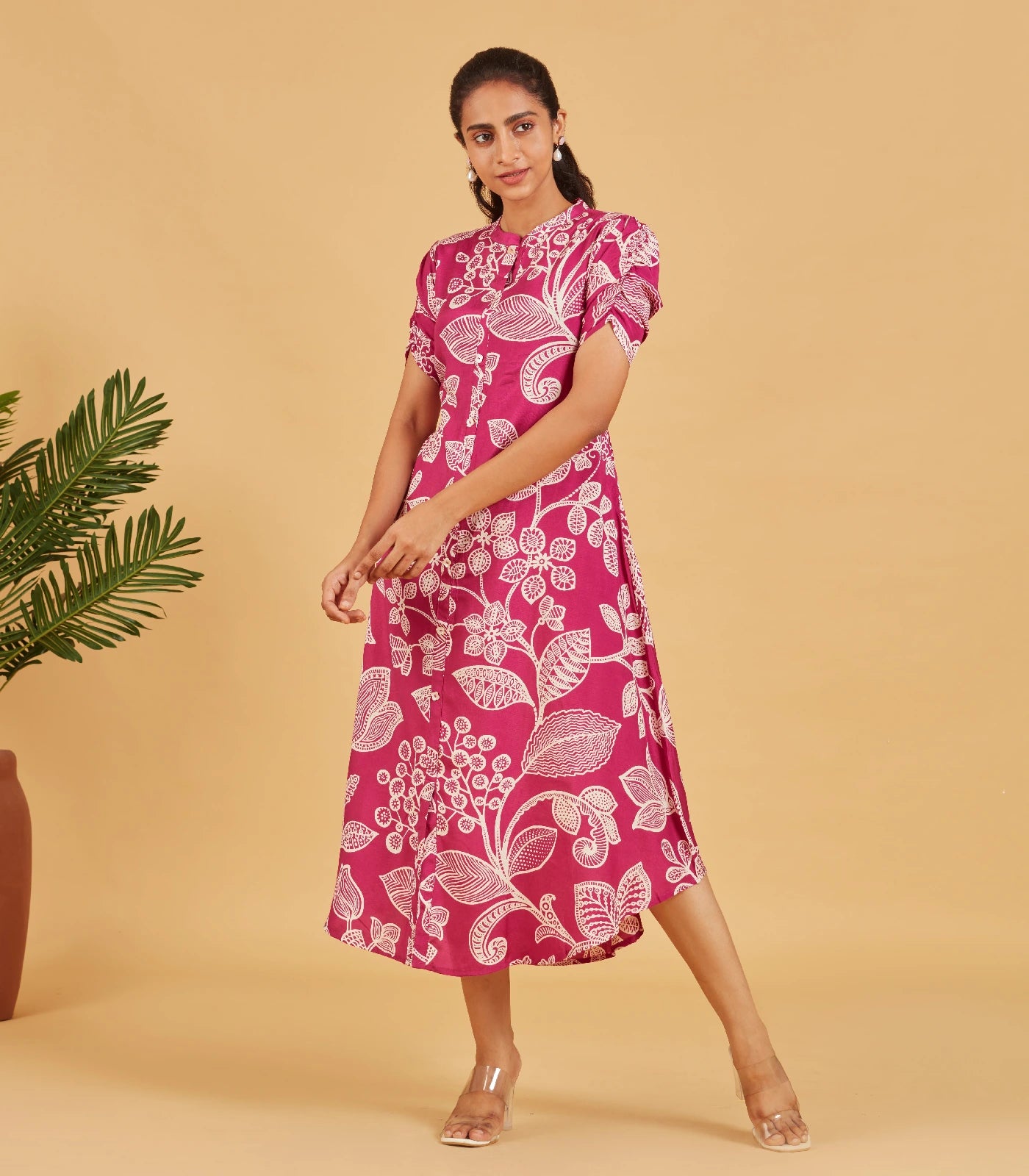 Bright Rose Printed Dress M Pink - Main Image