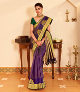 Purple Handloom Kanchipuram Silk Saree With Meena Checks-KA15306