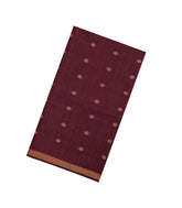 Dark Maroon Woven Tussar Silk Saree With Floral Motifs & Zari Border-TU3561